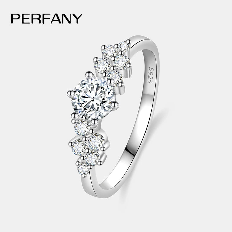 PERFANY 0.5CT Women's Moissanite Ring S925 Pure Silver Shining Laboratory Diamond Wedding Band Luxury Wedding Jewelry