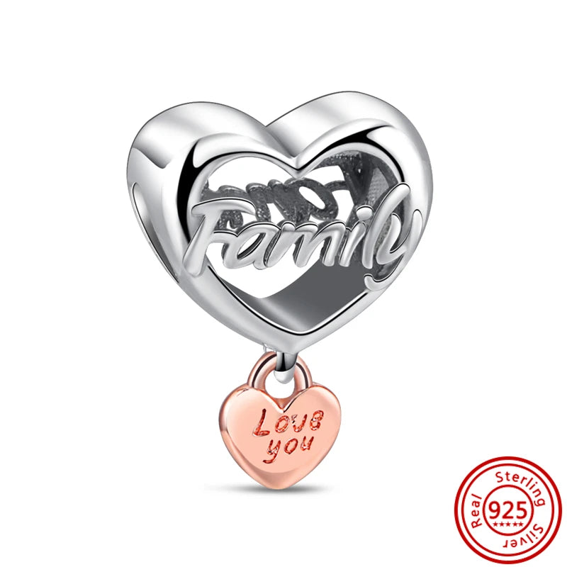 Authentic 100% 925 Sterling Silver Fit Original Pantaro Charms Bracelet Heart Round Style Simple Beads Women DIY Jewelry Making