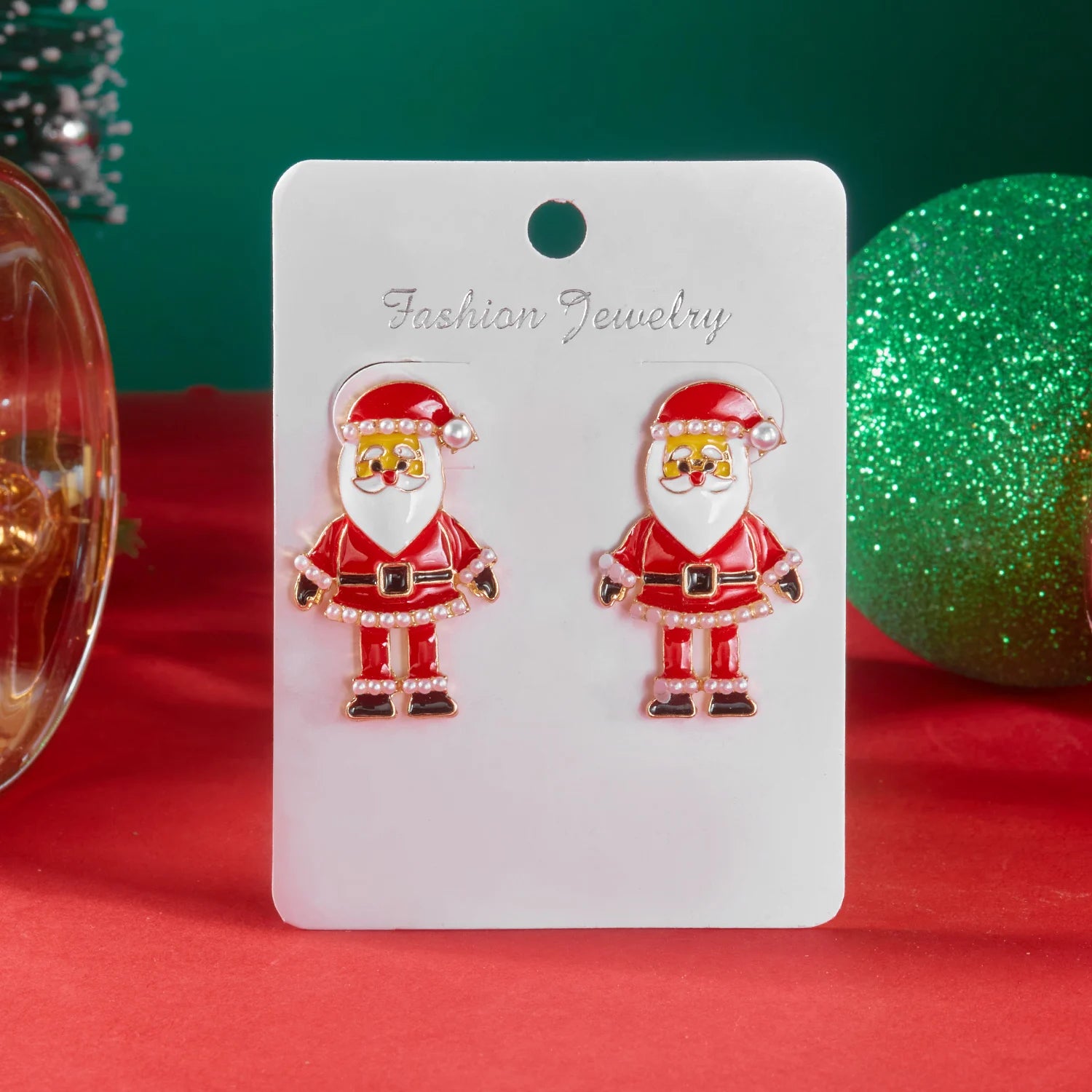 Cute Enamel Santa Claus Pendant Earrings For Women Exquisite Imitation Pearl Christmas Elegant Earring New Year Jewelry Gifts