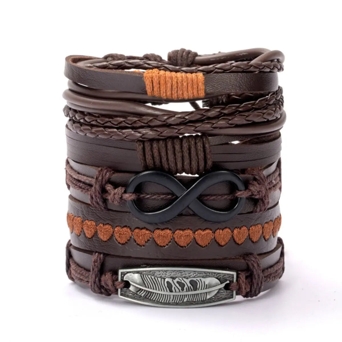 Fashion Black Skull Multi-layer Beaded Hand Leather Bracelet for Men Set Adjustable DIY Leather Winding Hand Rope