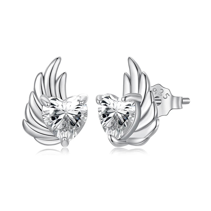 BAMOER 925 Sterling Silver Angel Wing Earrings, White Gold Plated Hypoallergenic Heart Earrings Y2K Jewelry Gift SCE1881
