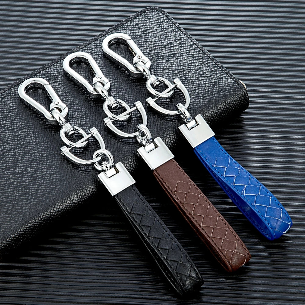 MKENDN Metal Key Chain With Keyring Handmade Woven Leather Rope Car Key Holder Friendship Gift For Best Friend