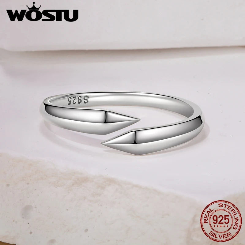 WOSTU Original S925 Sterling Silver Ring for Women, Modern Geometric Arrow Band, Minimalist Dainty Adjustable Stacking Jewelry
