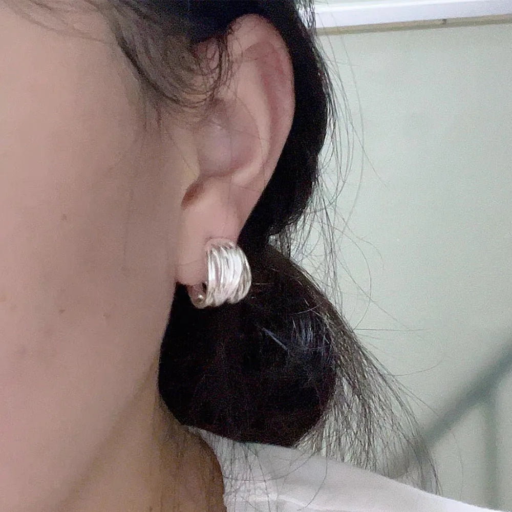 Silver Color Interware Lines Earrings For Women Sexy Girl Fashion Trendy Jewelry Cilp Earring Gift Party Wedding Pendientes