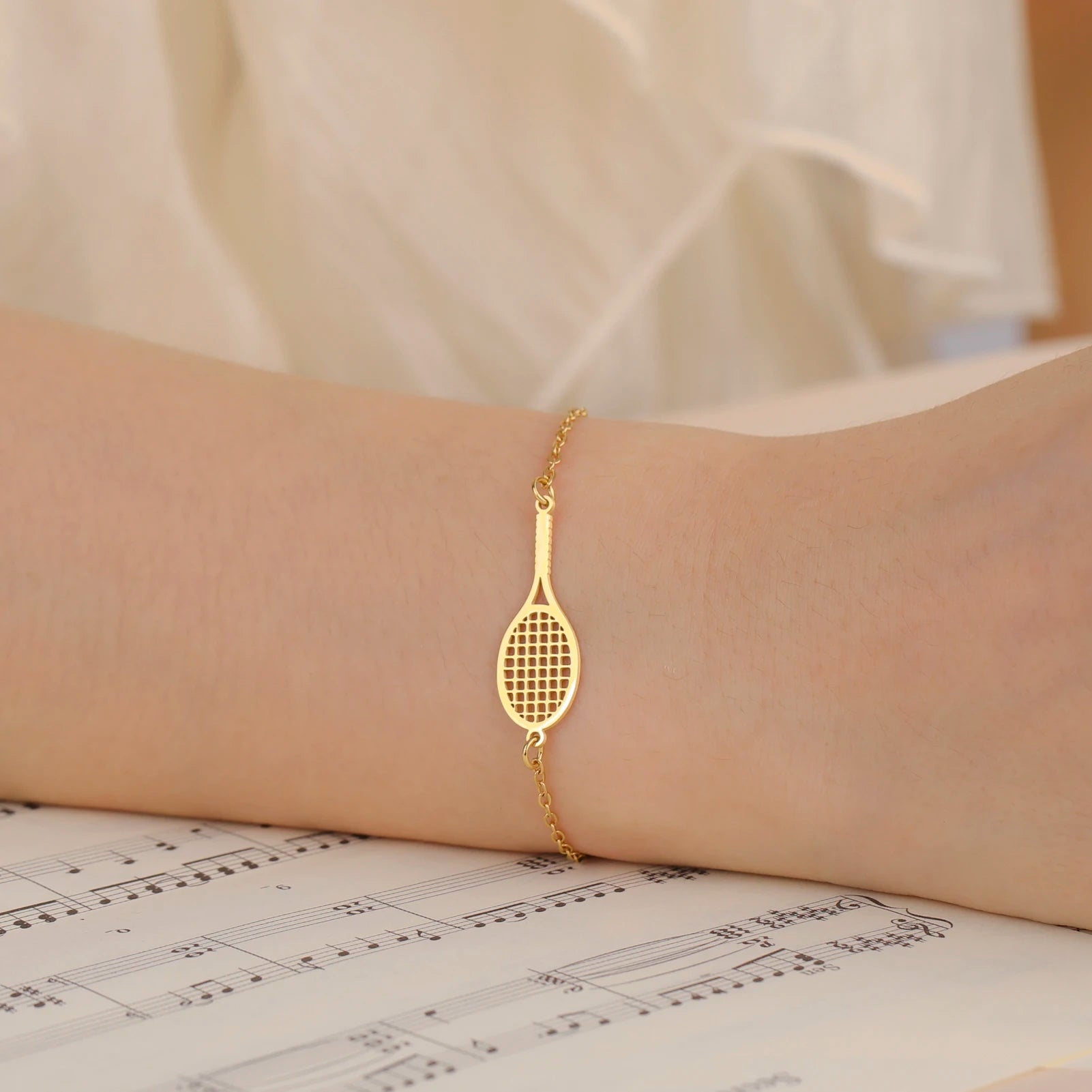 HIPEE Tennis Racket Pendant Bracelet For Women Men Stainless Steel Sport Cuff Charms Bracelets Girls Summer Jewelry Gifts