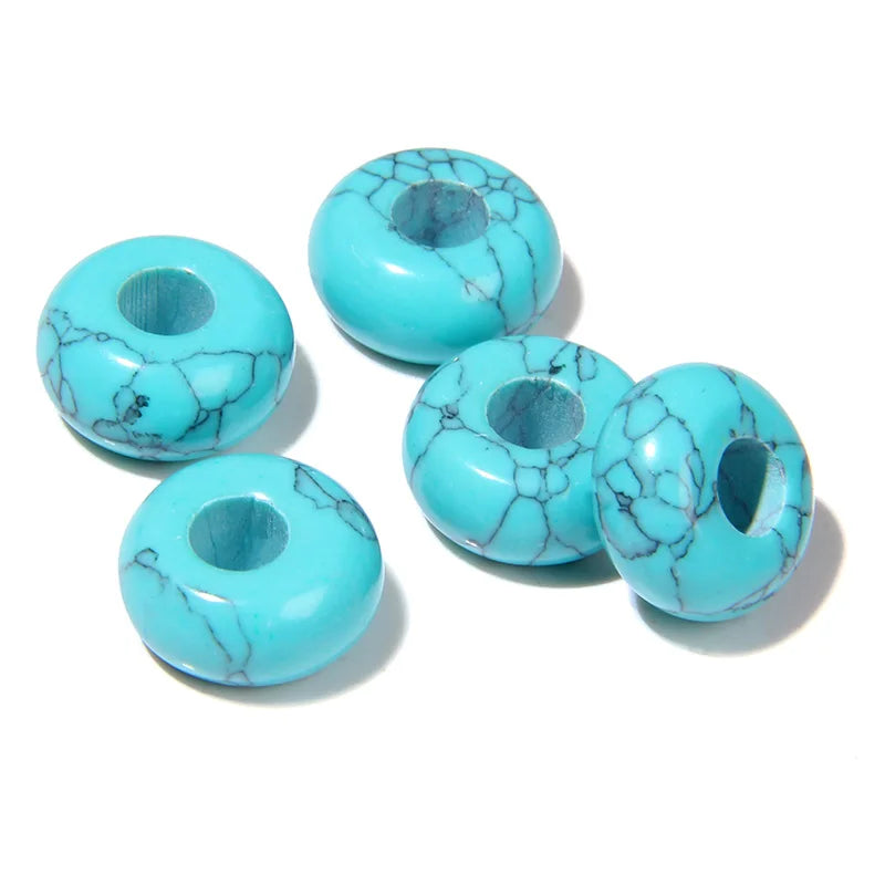 5PCS Natural Big Hole Round Abacus Bead 14mm Opal Tiger Eye Jade Hollow Stone Pendant For Jewelry Making Necklace Earrings DIY