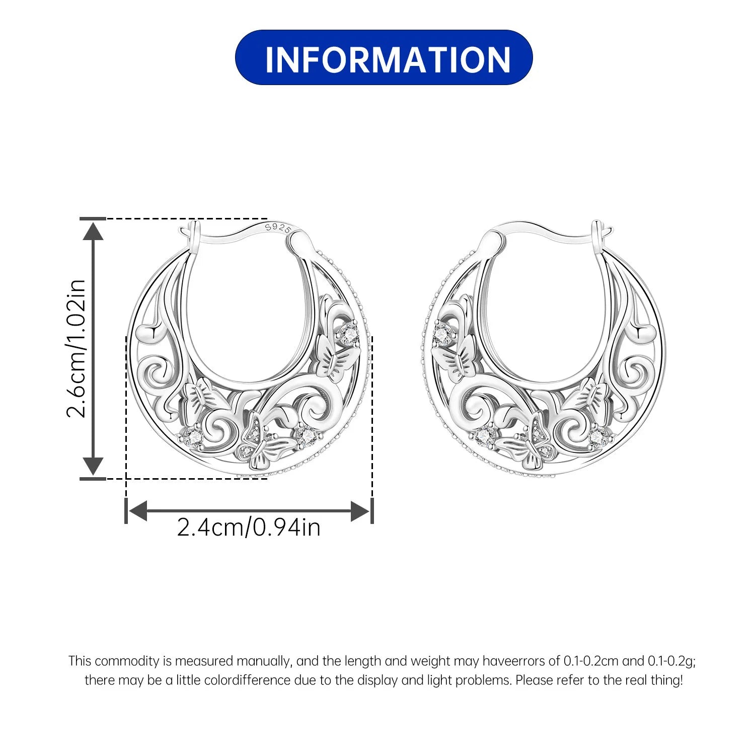 PANPOKI S925 Sterling Silver Sparkling Butterfly Insects Earrings Hoop Earrings For Women Jewelry Original Party Trendy Gifts