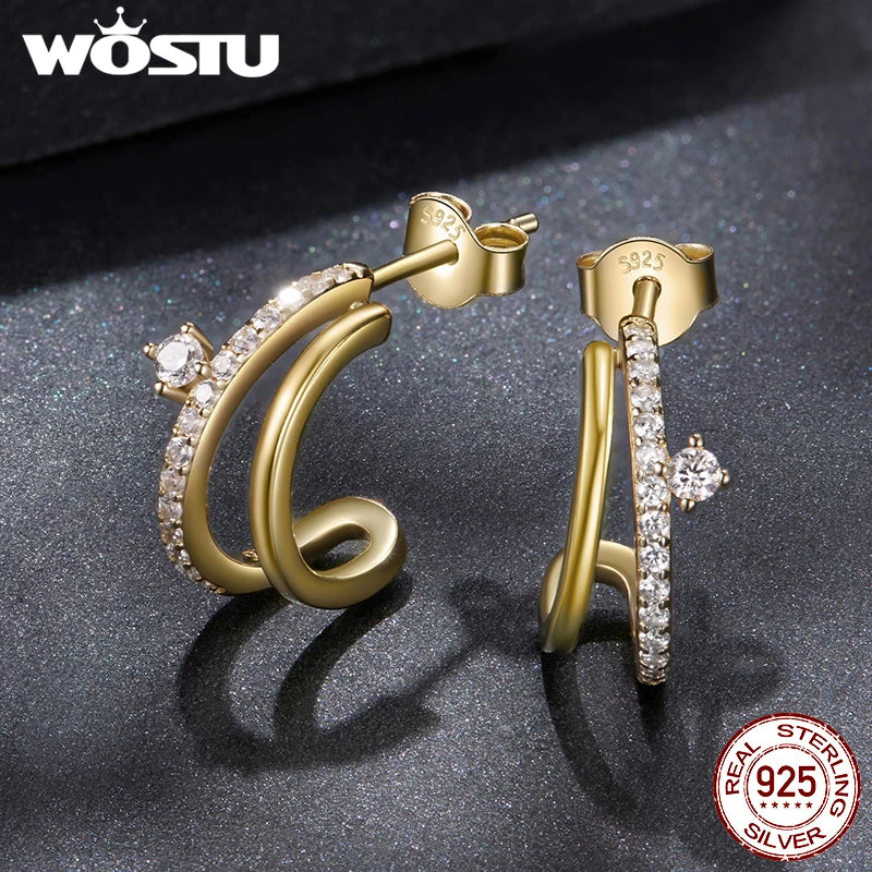 WOSTU Moissanite Double Huggie Earrings For women , 925 Silver Diamoind Cut Wedding Party Ear Studs Party Gift For Mom Daughter
