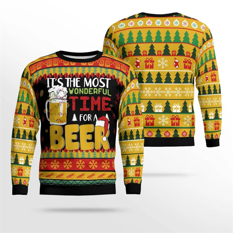 Christmas Beer Party Funny Ugly Sweater For Men Fun Santa Claus And Jesus Pattern Sweatshirt New Year Xmas Sweatshirts 2026
