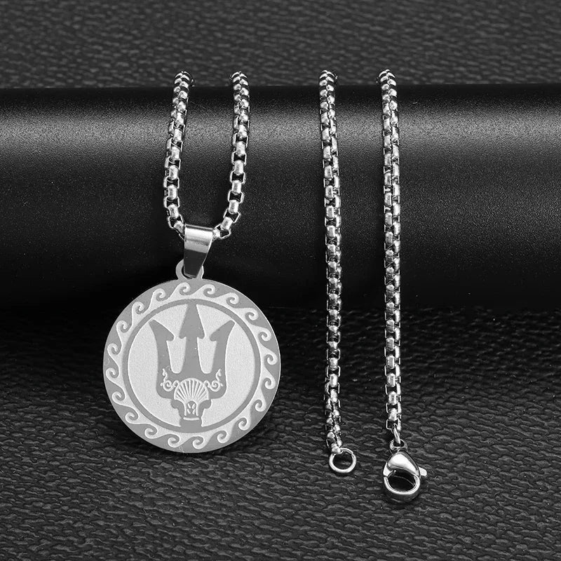 Retro Neptune Poseidon Trident Necklace Ukraine National Emblem Pendant Men\\\\\\'s Fashion Cool Trendy Jewelry Accessories