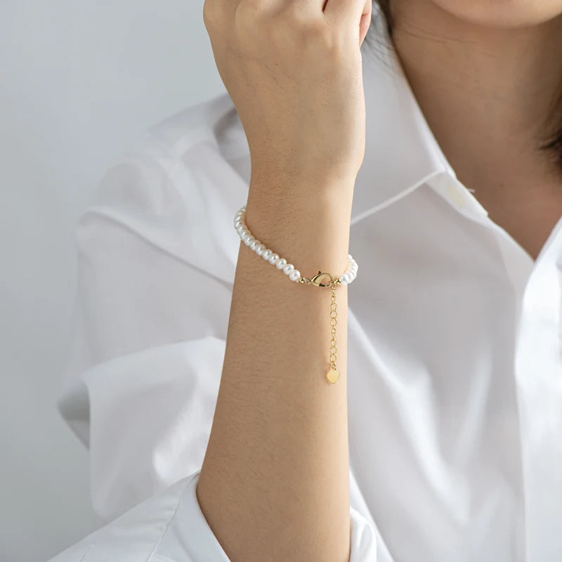 14K Gold Plated  Real Natural Freshwater Pearl Fashion Bracelet Ladies Elegant Bracelet Jewelry Girlfriend Birthday Wedding Gift