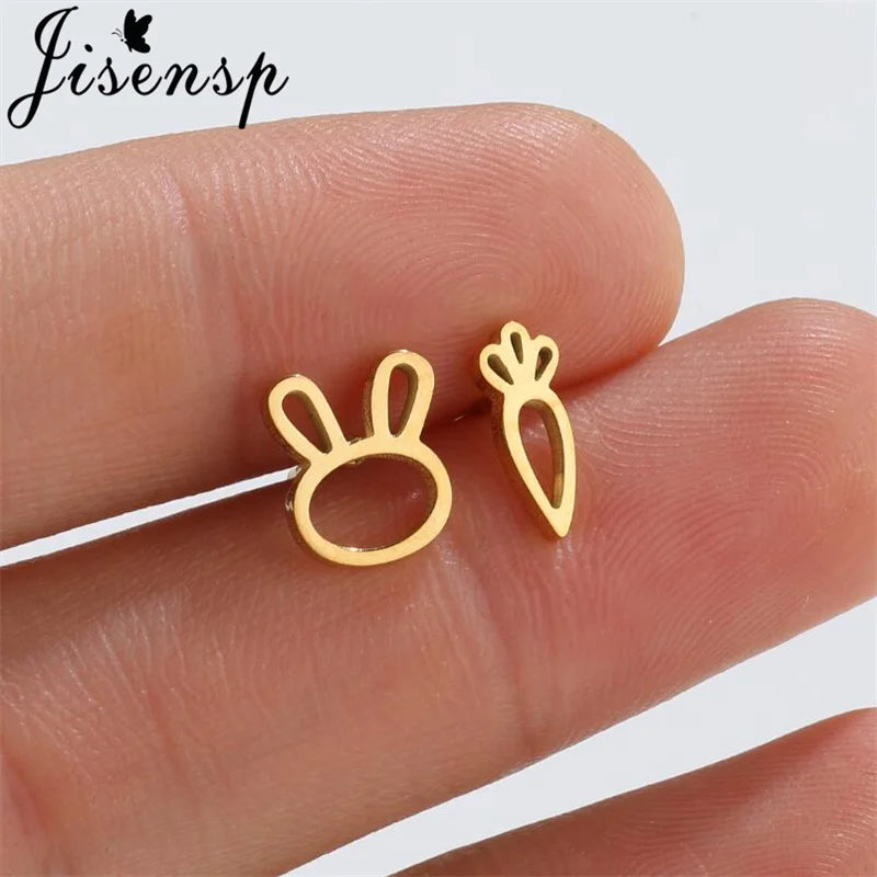 Jisensp Cute Bunny Rabbit Carrot Earrings Animal Stainless Steel Women Earrings Korean Fashion Jewelry for Girlfriend Gift