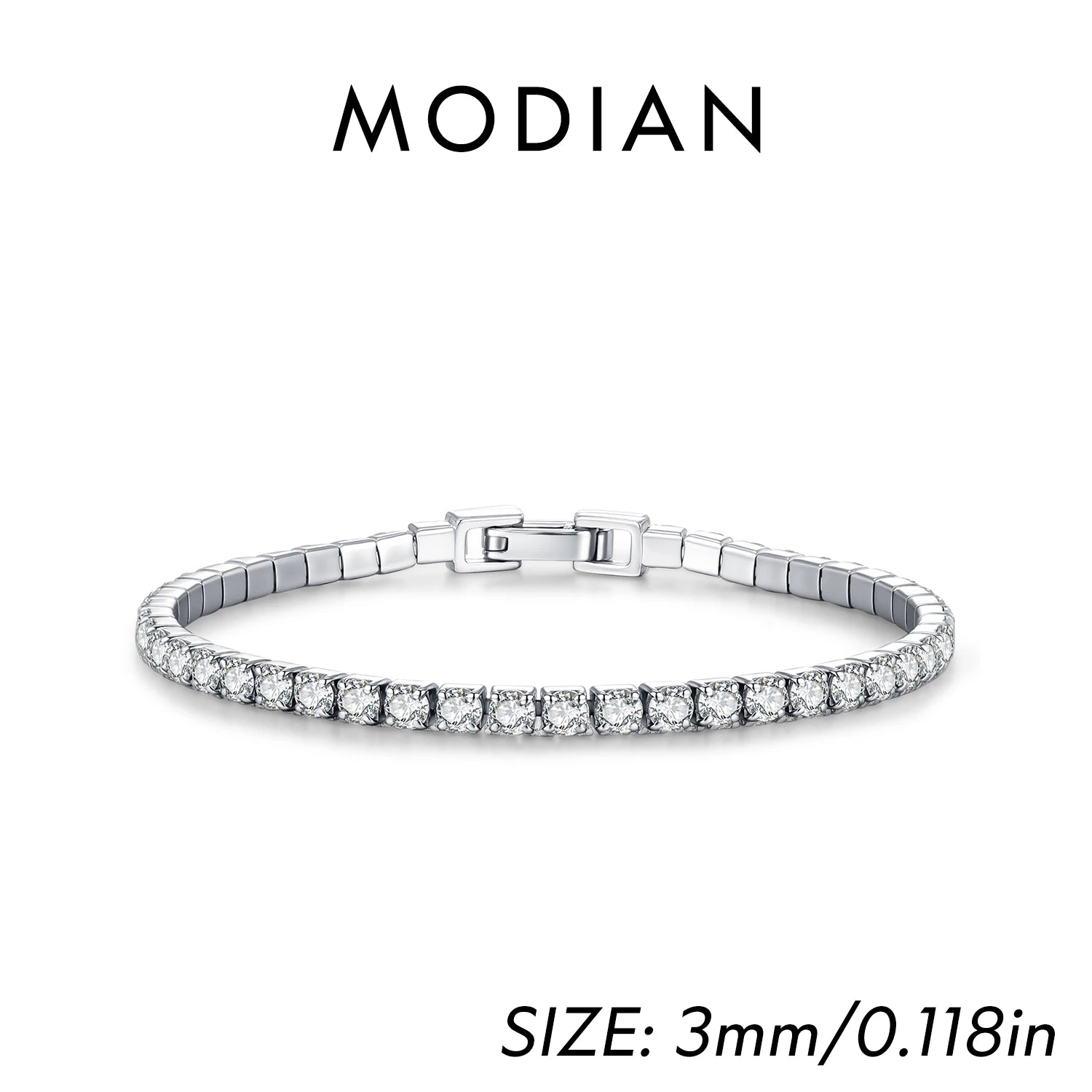 MODIAN 3MM 4MM 5MM Fashion Bracelets 925 Sterling Silver Luxury Round Clear CZ Thin Tennis Bracelet For Women Fine Jewelry Gifts