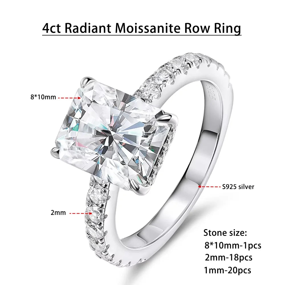 Serenity 8*10mm Radiant Cut D Color Moissanite Row Rings Women S925 Sterling Silver Rings Plated 18K Emerald Couples Rings Gift - Madeinsea©