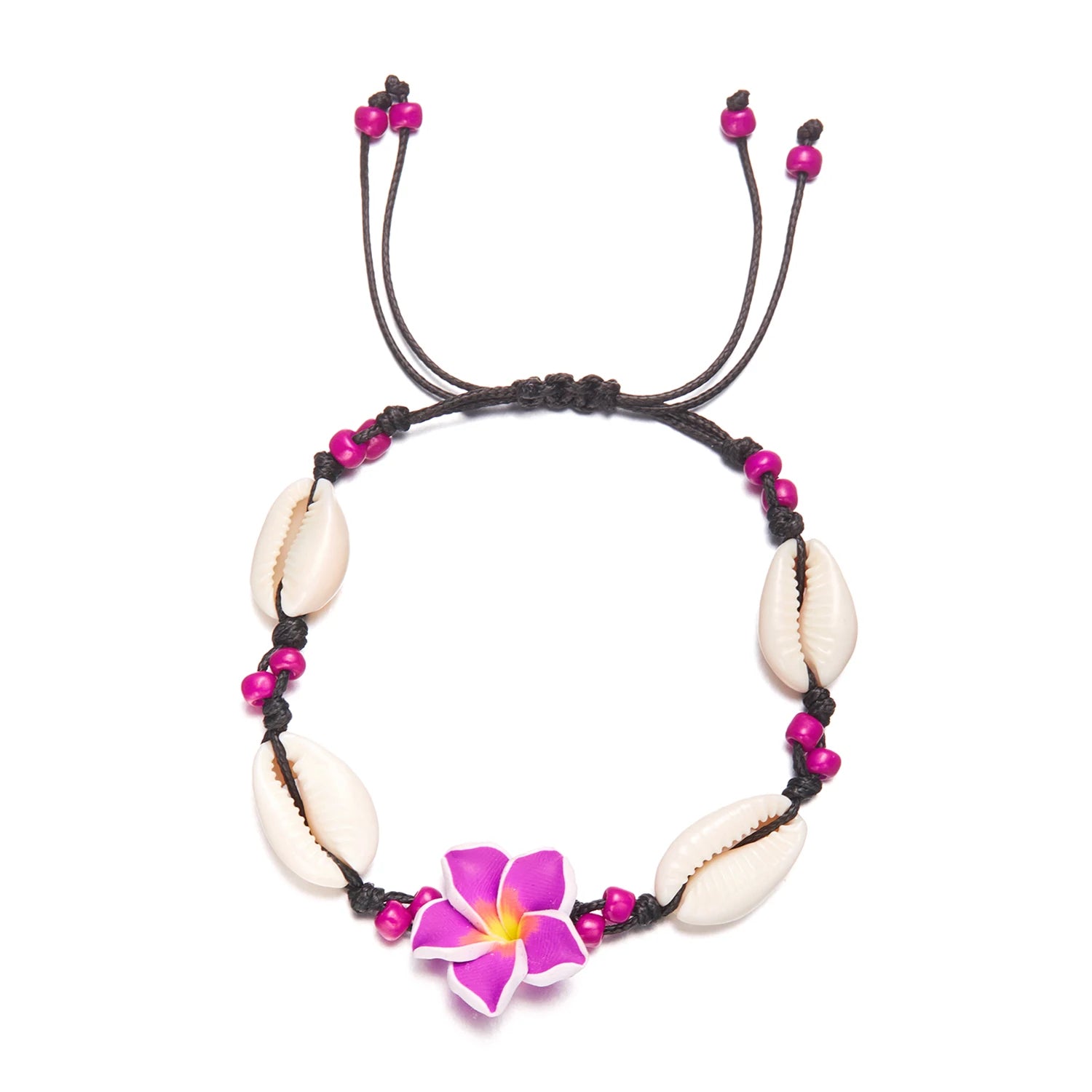 Bohemian Big Flower Sea Shell Charm Bracelets For Women Pink Blue Green Flower Soft Clay Pottery Beaded Bangles Handmade Jewelry