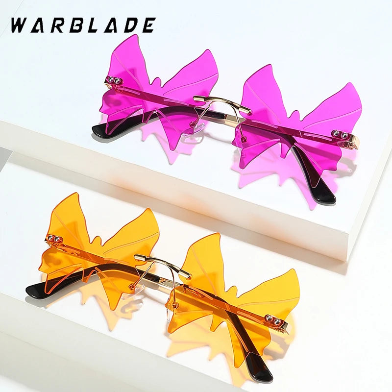 2025 Fashion Rimless Butterfly Sunglasses For Women Men Personalized Trendy Metal Irregular Sun Glasses Party Decorative Glasses