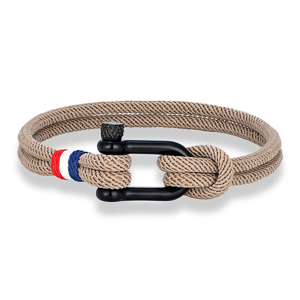 MKENDN Stainless Steel U-Shape Shackle Buckle Bracelet Men Women Handmade Woven Double-Layer Design France Flag Couple Jewelry