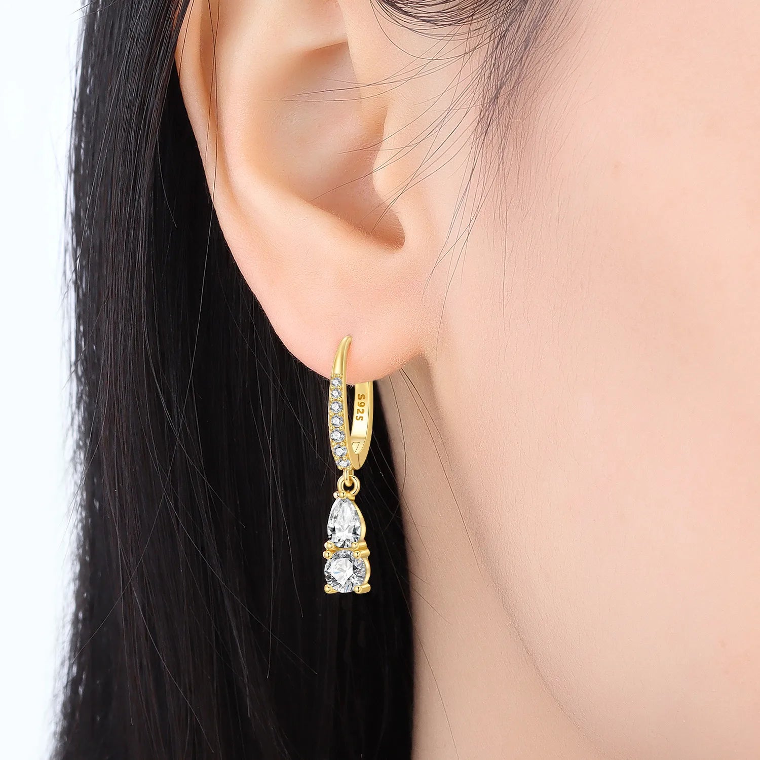 PANPOKI 925 Sterling Silver 18k Gold Elegant Water Droplet Drop Earrings Women Earrings Fashion Party Original Jewelry Gifts