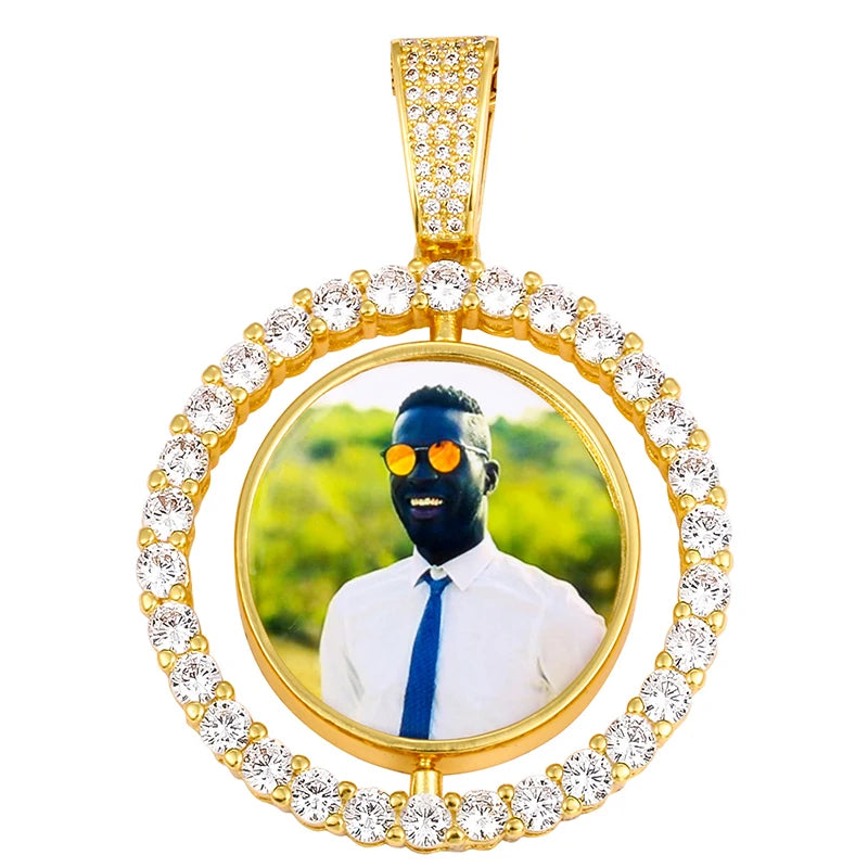 Médaillon souvenir rond unisexe avec photo personnalisée pour homme, bijou hip-hop