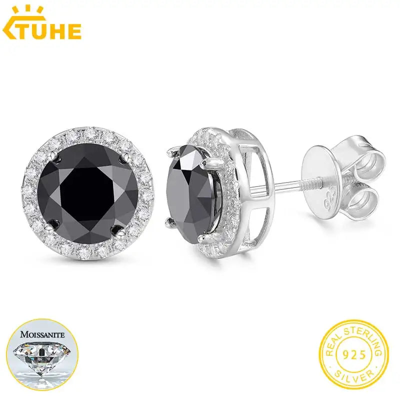 Classic Round Black Moissanite Earring Silver 925 For Women Jewelry 100% Sterling Silver Fashion Fine Jewelry Earrings Gift