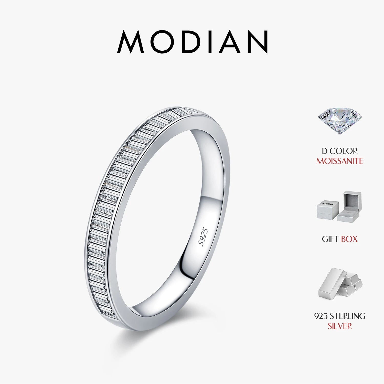 MODIAN Dazzling D Color Rectangle Moissanite Stackable Rings 925 Sterling Silver Eternity Band Rings For Women Fine Jewelry - Madeinsea©