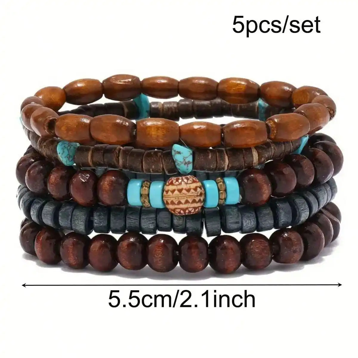 5pcs/set Natural Stone, Wood Beads Beaded Bracelet, Men's Chinese Style Charm Bracelet