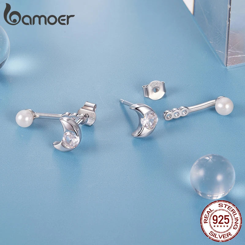 BAMOER Abnehmbare Moonlight Ohrstecker, wendbare Muschelperlen-Ohrringe aus 925er Sterlingsilber für Damen, Vorder- und Rückseite