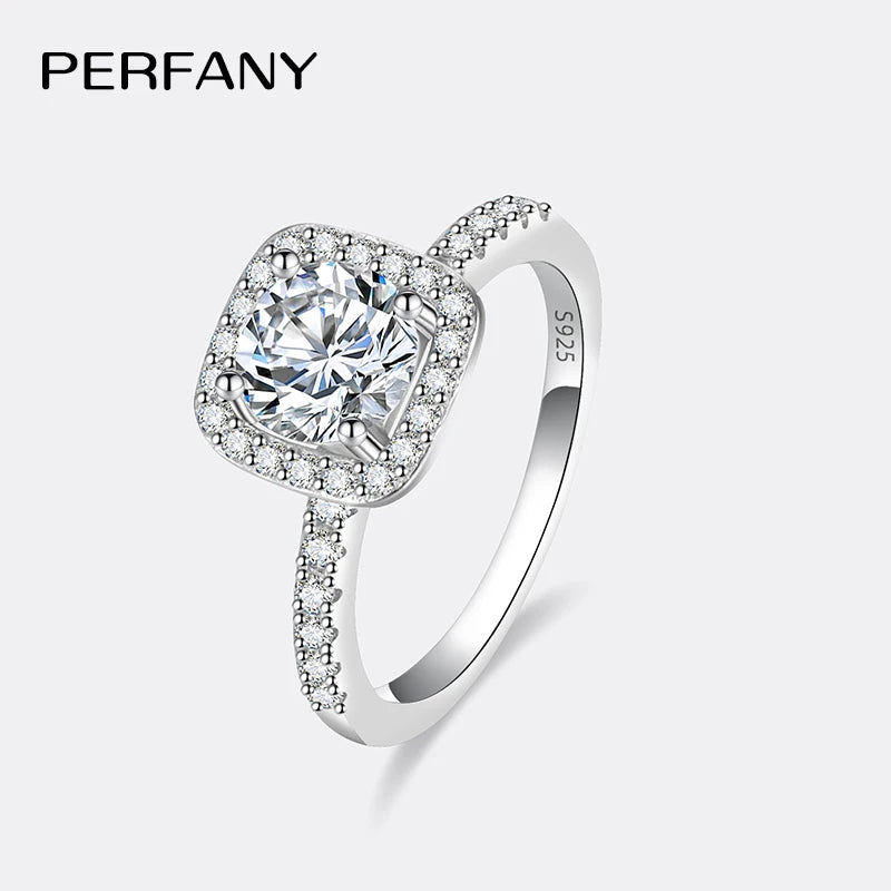 PERFANY 0.5/1/2CT Moissanite Ring for Women S925 Pure Silver Four Claw Square Wedding Ring Fashion Wedding Jewelry - Madeinsea©