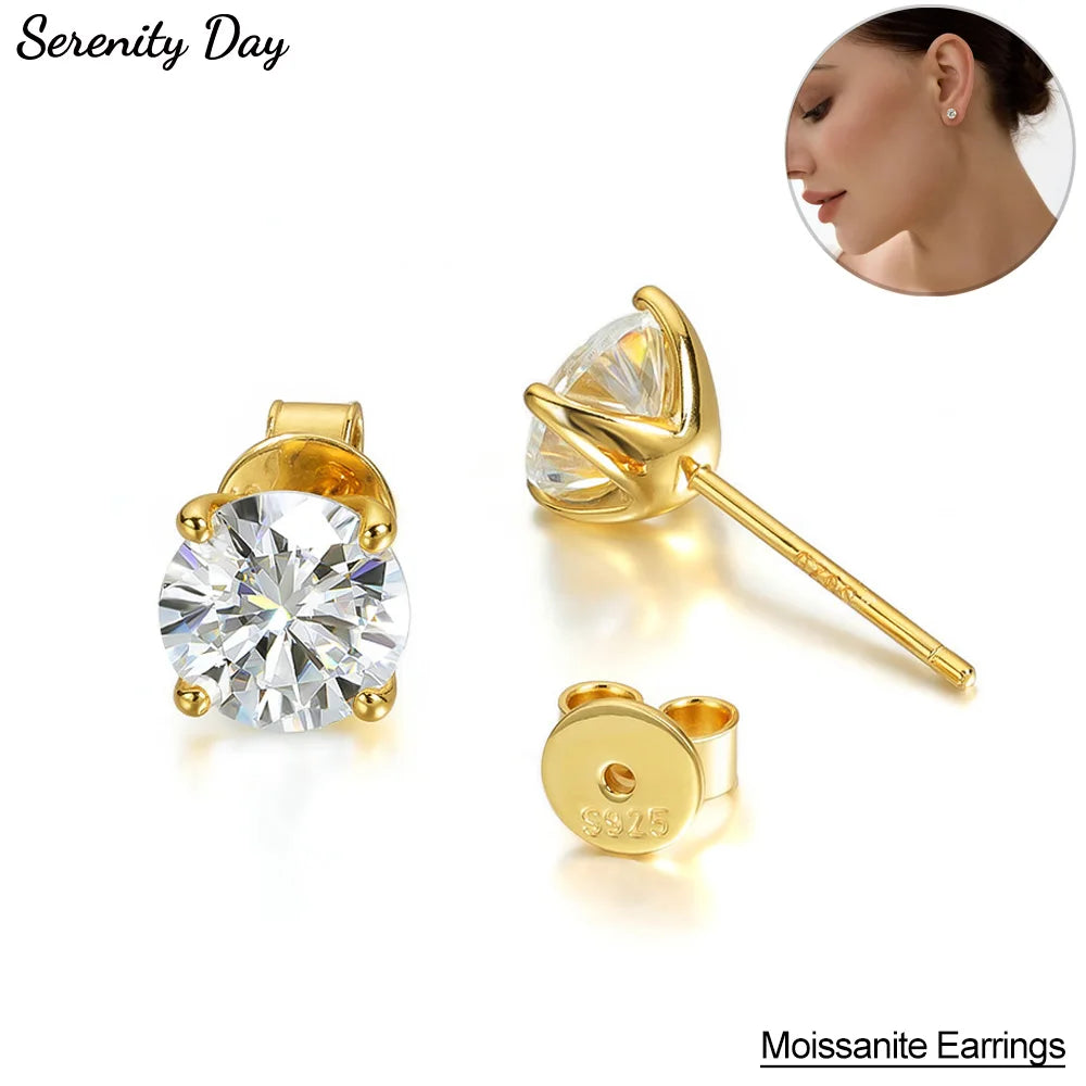 Serenity 0.2-3CT Yellow Gold Color Moissanite Stud Earrings Women Sparkling Classic Wedding Lab Diamond Earring Pure S925 Silver - Madeinsea©