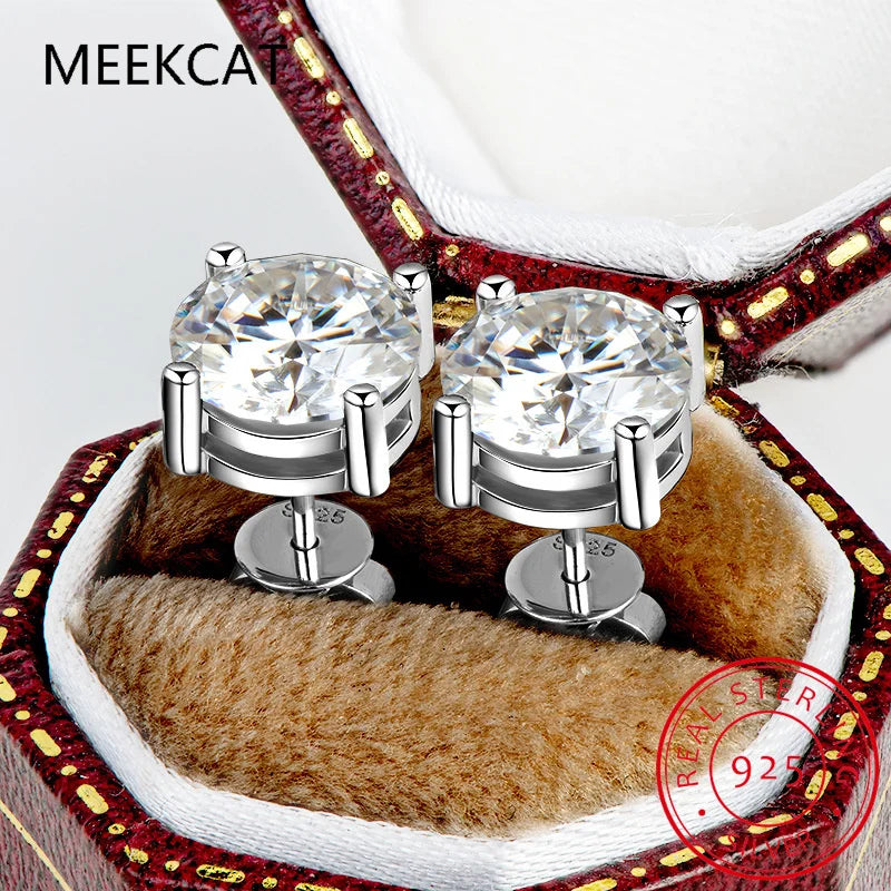 100% 925 Sterling Silver Real 2 Carat 8mm Moissanite Four Claws Stud Earrings For Women Sparkling Wedding Fine Jewelry