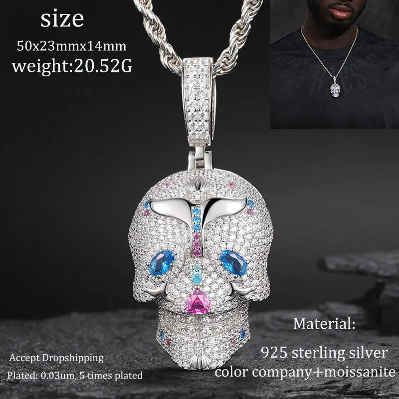 TUHE Unisex S925 Sternanhänger-Halskette mit Moissanit-Eis in Gold- und Silberfarbe – Schmuck für Herren im Hip-Hop-Stil