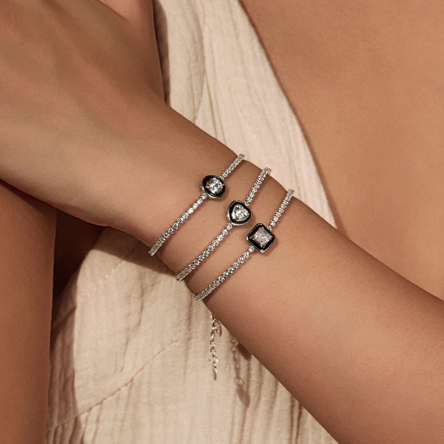 MODIAN 925 Sterling Silver Shinning Stackable Bracelets Stars Geometric Heart Water Drop CZ Tennis Bracelets For Women Jewelry