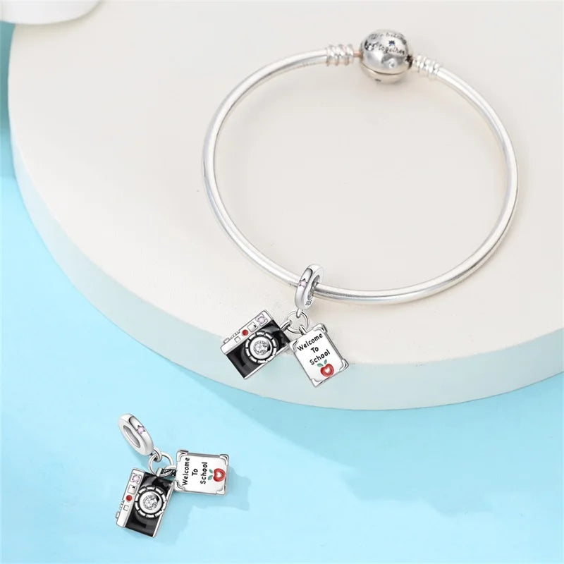 Original 925 Sterling Silver Charms Beads Graduation Season College Entrance Bachelor's Cap Pendant for Bracelet Charm Jewelry