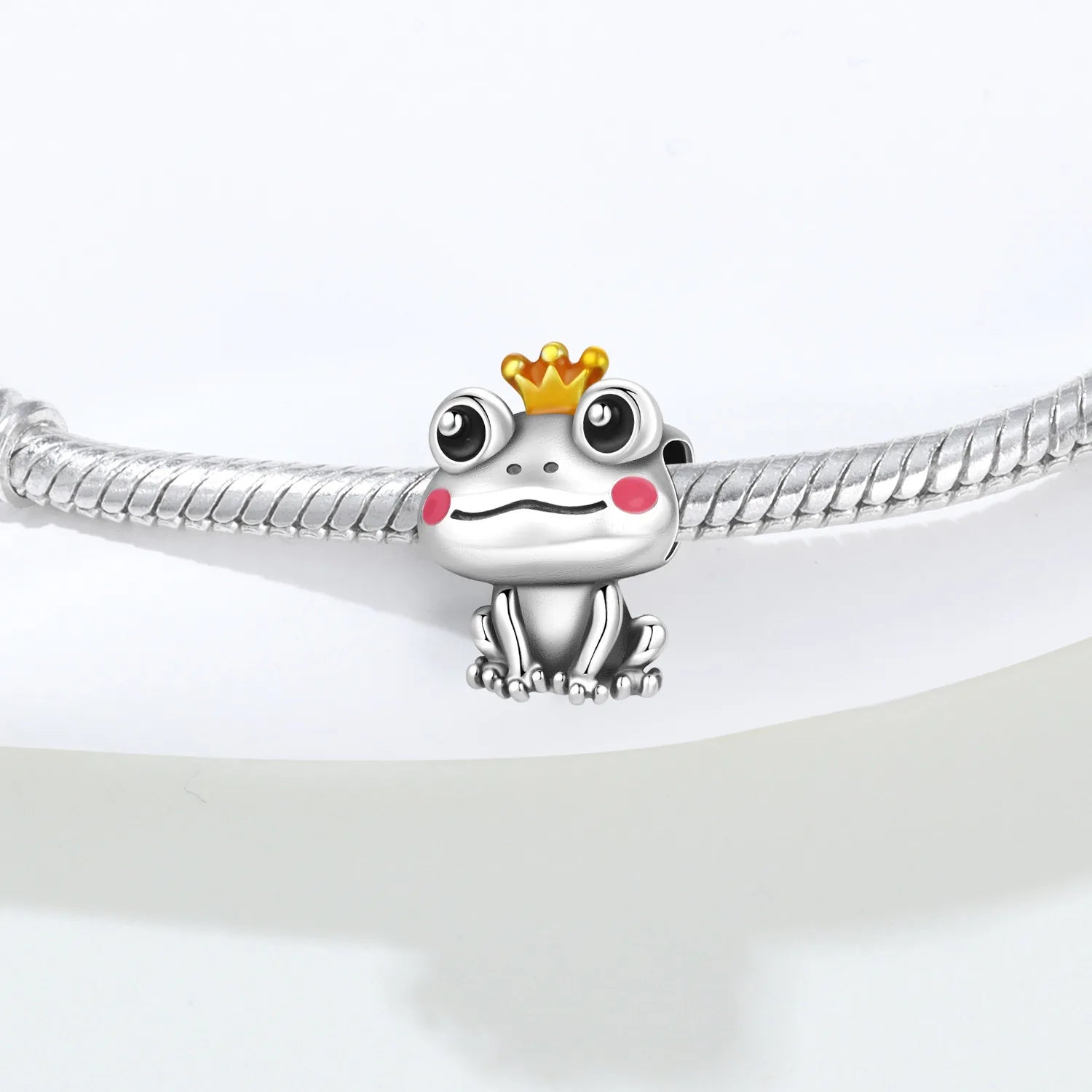 PANPOKI 925 Sterling Silver Cute Crown Frog Animal Charms Beads Fit Bracelets DIY Party Decoration Gifts Jewelry Accessory