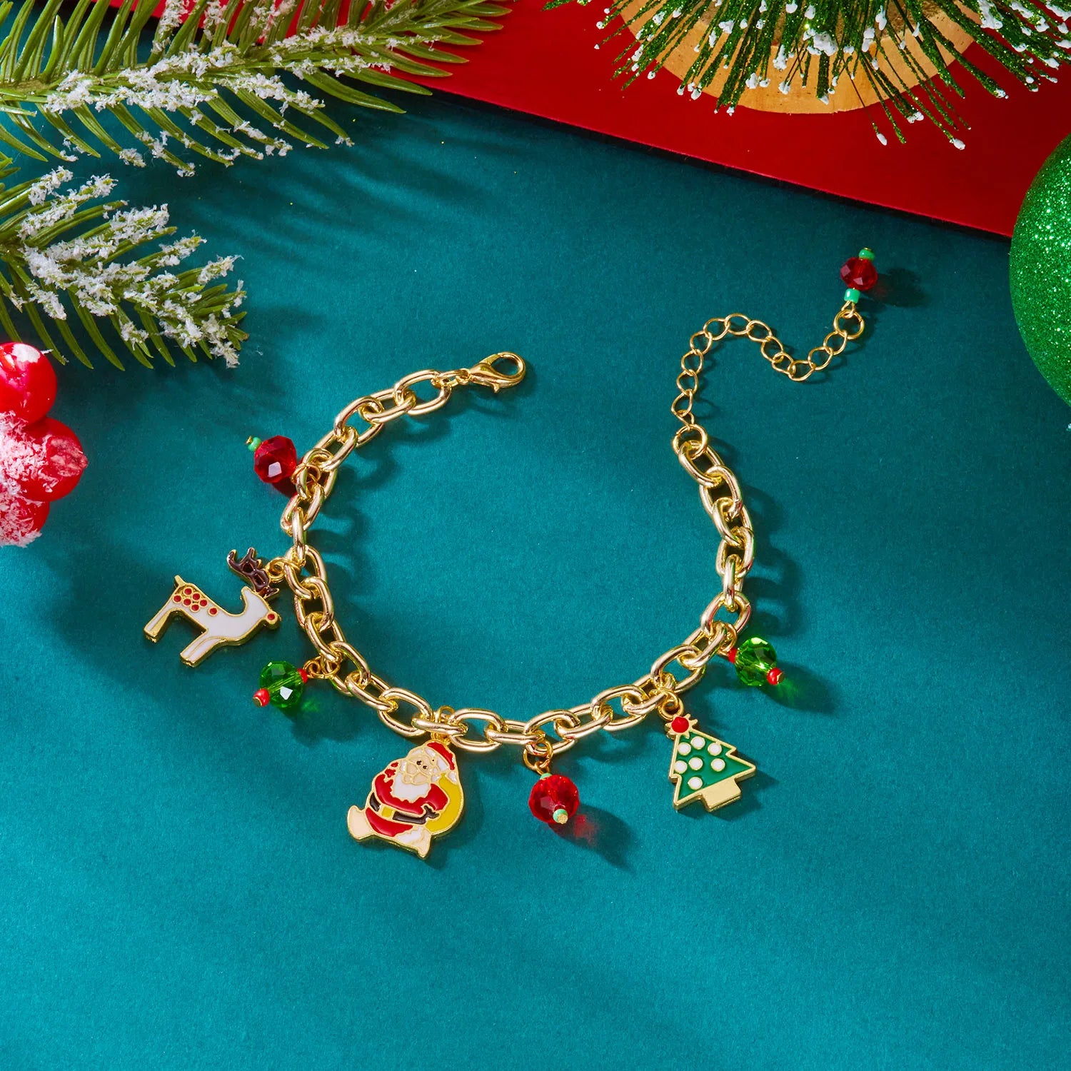 Christmas Series Santa Claus Tree Elk Pendant Bracelets for Women Snowflake Candy Elk Xmas Tree Metal Chain Bracelet Jewelry