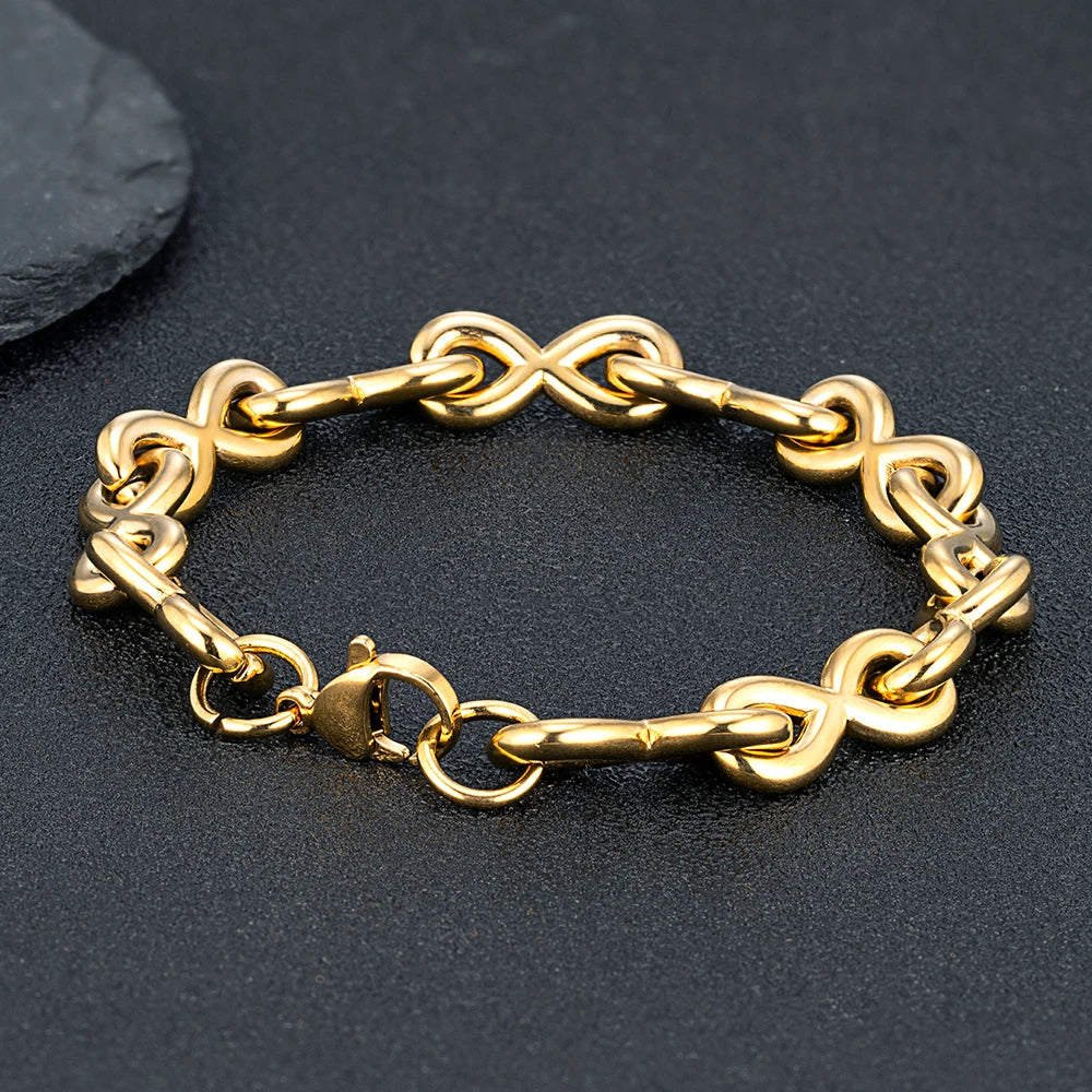 MKENDN Infinity Bracelet Fashion 316L Stainless Steel Metal Chain 18K Gold Plated Waterproof Jewelry for Women Bijoux Femme