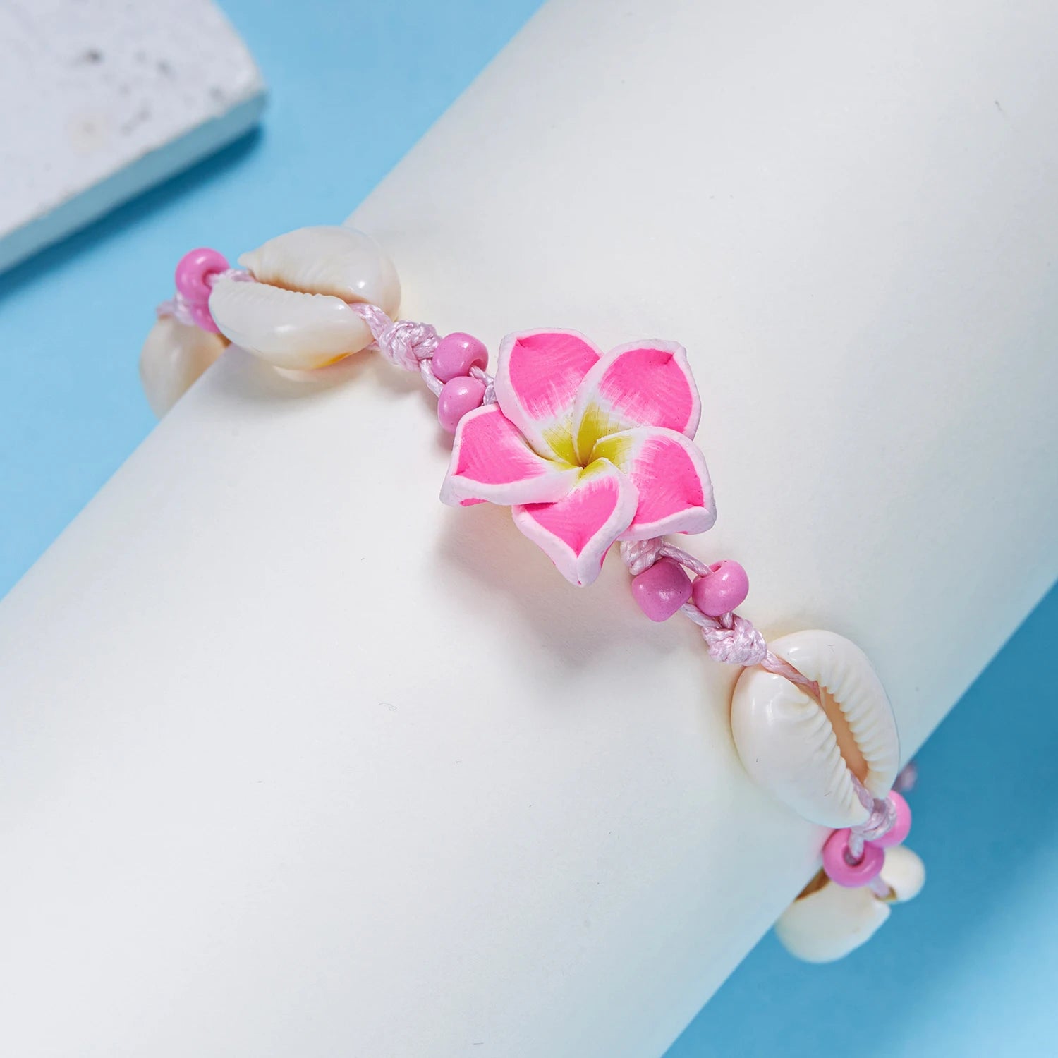 Bohemian Big Flower Sea Shell Charm Bracelets For Women Pink Blue Green Flower Soft Clay Pottery Beaded Bangles Handmade Jewelry