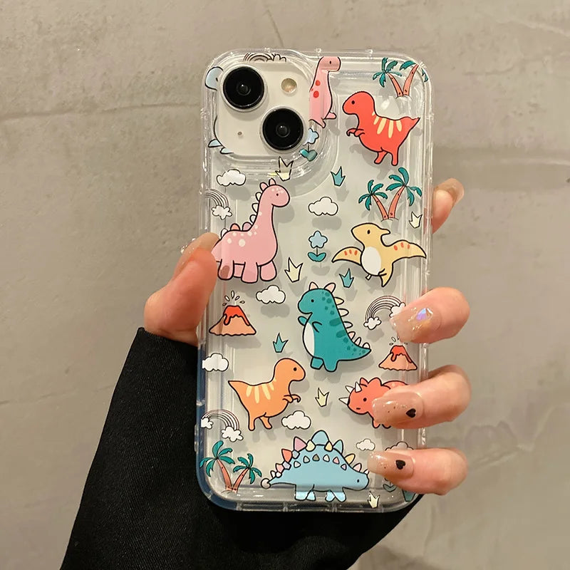 Cute Dinosaur Phone Case For iPhone 17 16 Case iPhone 15 Pro 13 11 12 14 Pro Max XR XS X 7 8Plus SE2 17Air Cartoon Animals Cover