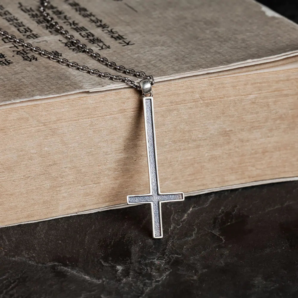 MKENDN Gothic Style 100% 925 Sterling Silver Inverted Cross Pendant Necklace For Men Women Pray Jewelry Gifts