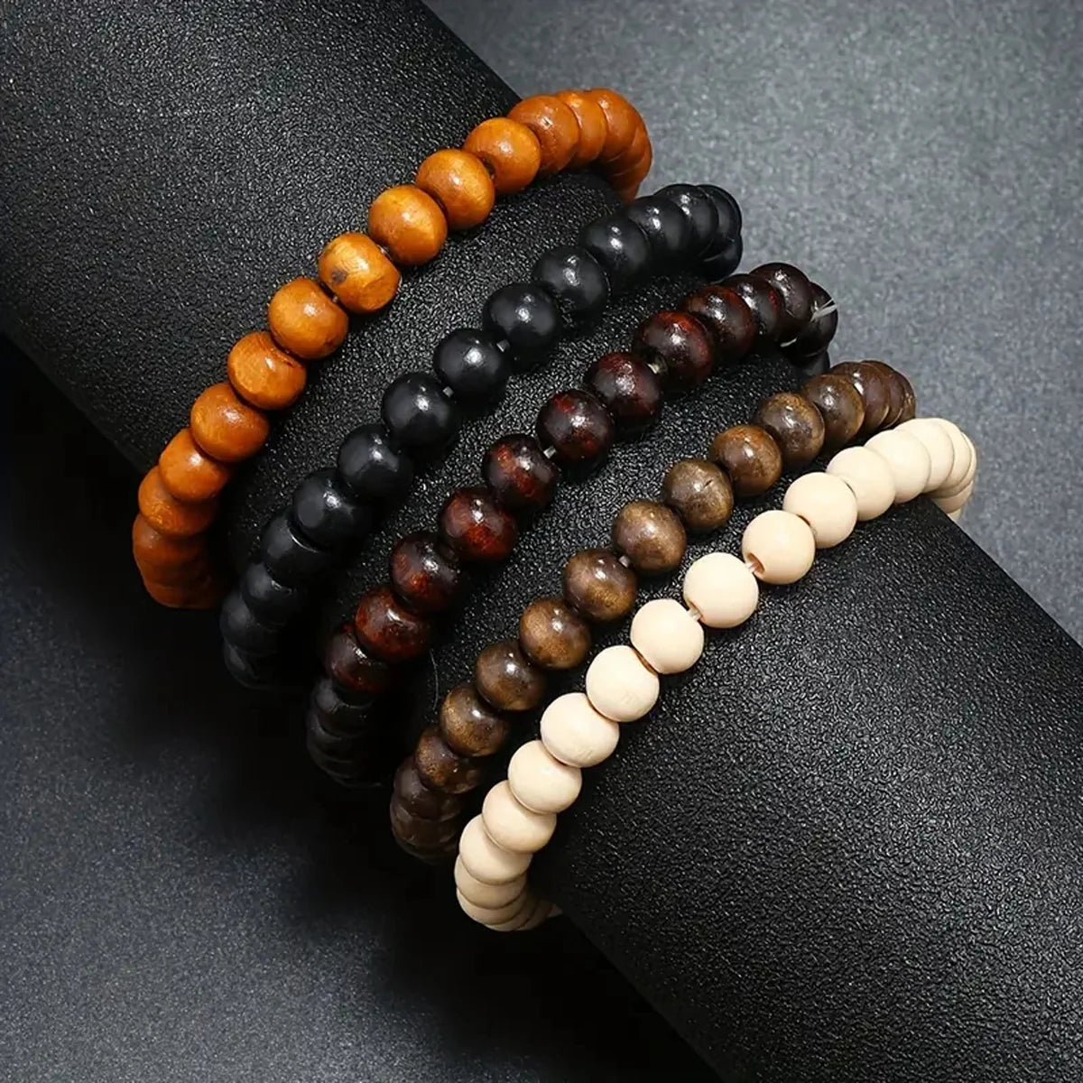 5 Pcs/Set Retro Multi -Color Wooden Beads Multi -Layer Men And Couple Bracelets