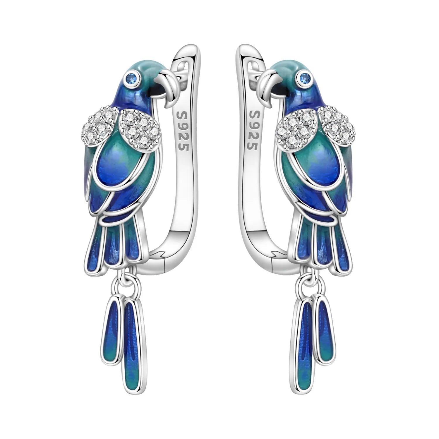 PANPOKI 925 Sterling Silver Blue Green Parrot Bird Drop Earrings Women Earrings Charm Fashion Versatile Party Jewelry Gifts