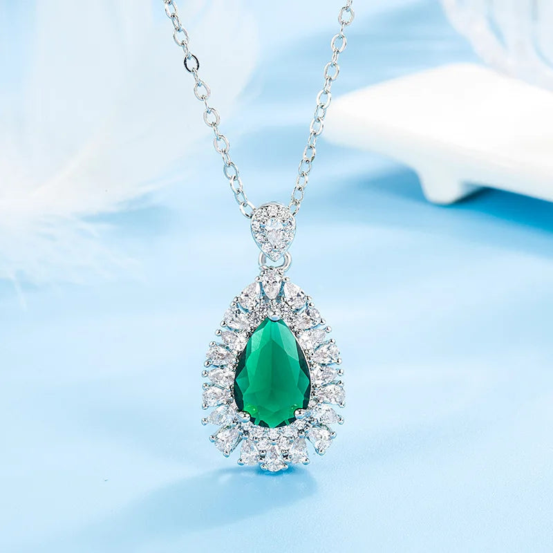 Natural Emerald Jewelry Pendant Silver S925 Colombian 9 Karat Pendant Pear-Shaped Emerald Necklace Pierscionki Pendant Bizuteria - Madeinsea©