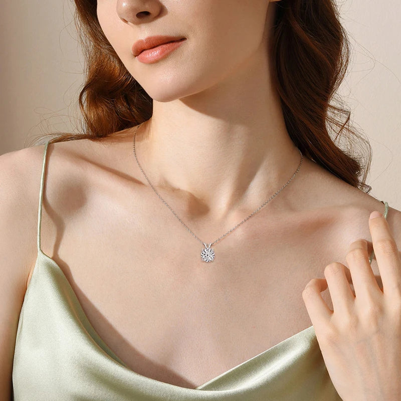 OXTAO Simple Four-Claw Pendant Necklace For Women Real 925 Silver 6.5mm D VVS1 Moissanite Clavicle Chain Necklace Jewelry Gift