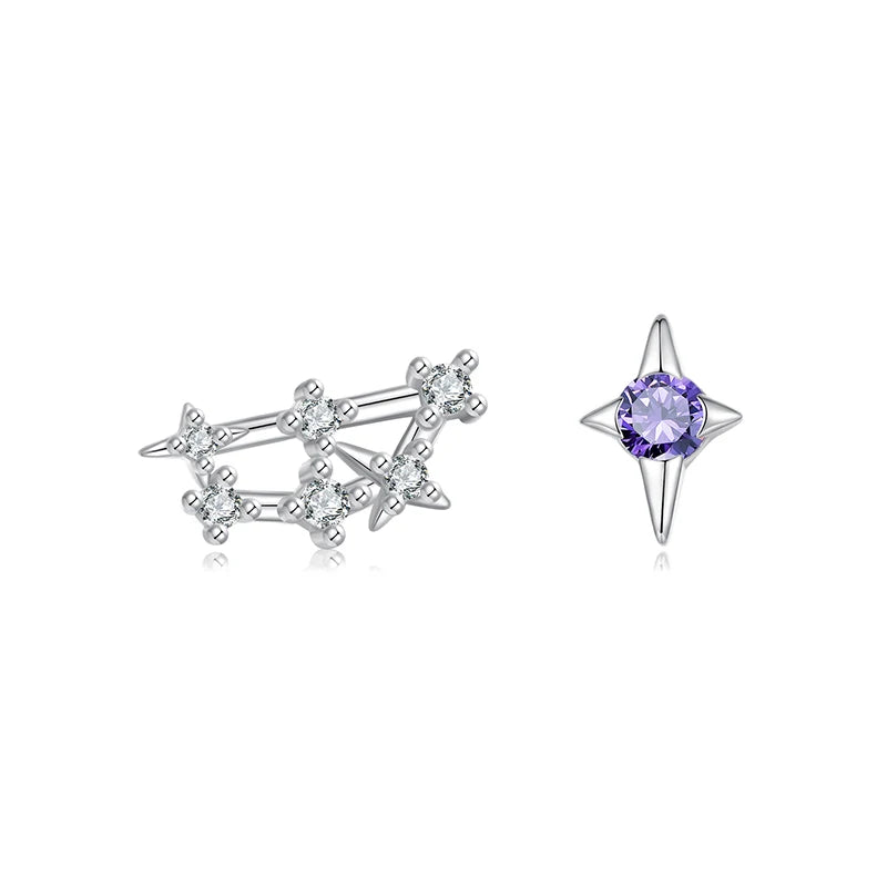BAMOER 2025 NEW 925 Sterling Silver Zodiac Sign Earring Studs, Classic Constellation White Gold Plated Birthday Gift for Women