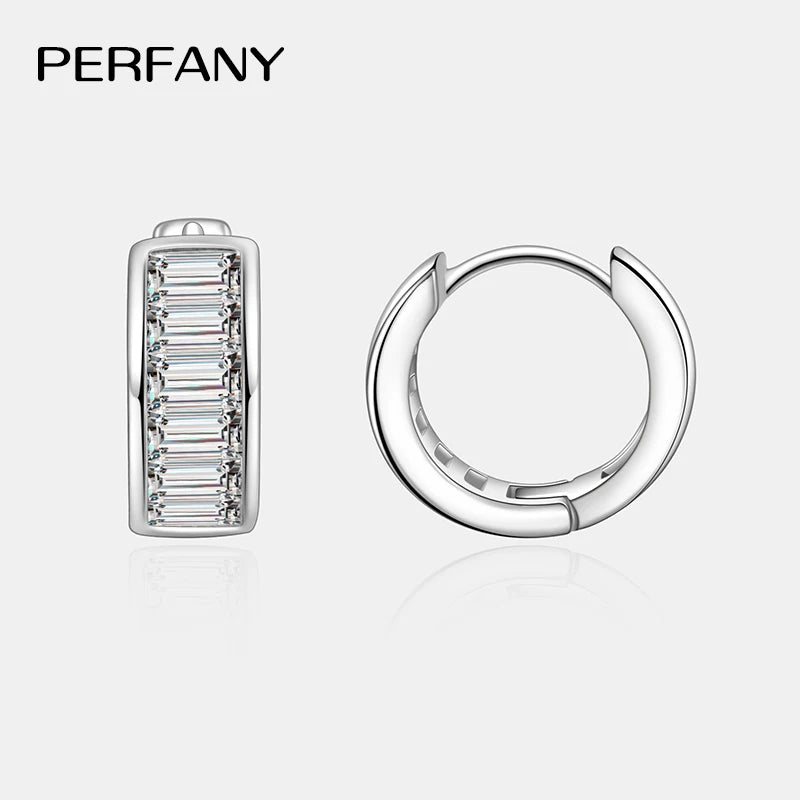 PERFANY Emerald Cut All Moissanite Hoop Earrings Women's 100% Pure Silver Rectangular Laboratory Diamond Wedding Luxury Jewelry - Madeinsea©