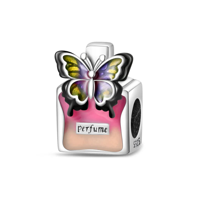 Original S925 Silver Romantic Pink Crown Perfume Bottle Charms Beads Fit Qikaola Bracelets Fine DIY Jewelry Valentine's Day Gift