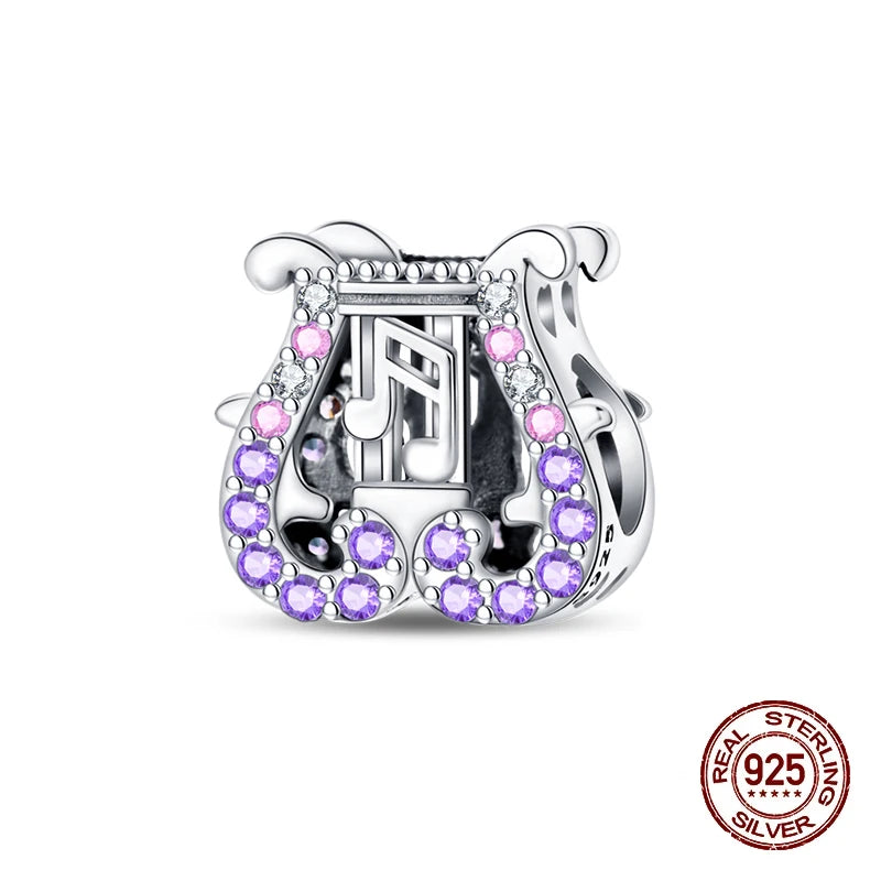 New 100% 925 Sterling Silver Butterfly Guitar Rock Musical Note Charms Beads Fit 3mm 925 Original Bracelets Fine DIY Jewelry