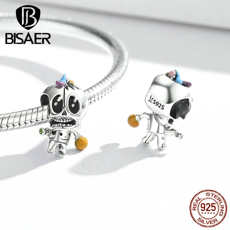 BISAER Halloween Series 100% 925 Sterling Silver Charm Skull Ghost Pumpkin Witch Bead pour Femme Bracelet Fine Jewelry ECC1955
