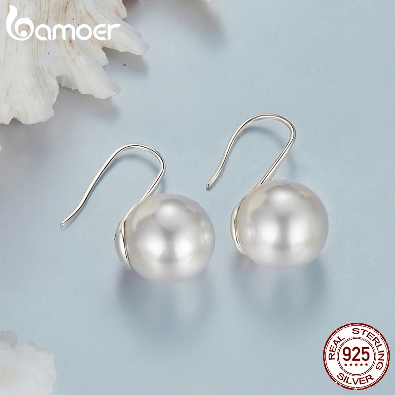 Boucles d'oreilles pendantes BAMOER en argent sterling 925 et perles, bijoux hypoallergéniques et élégants pour femme, cadeau idéal pour un anniversaire.