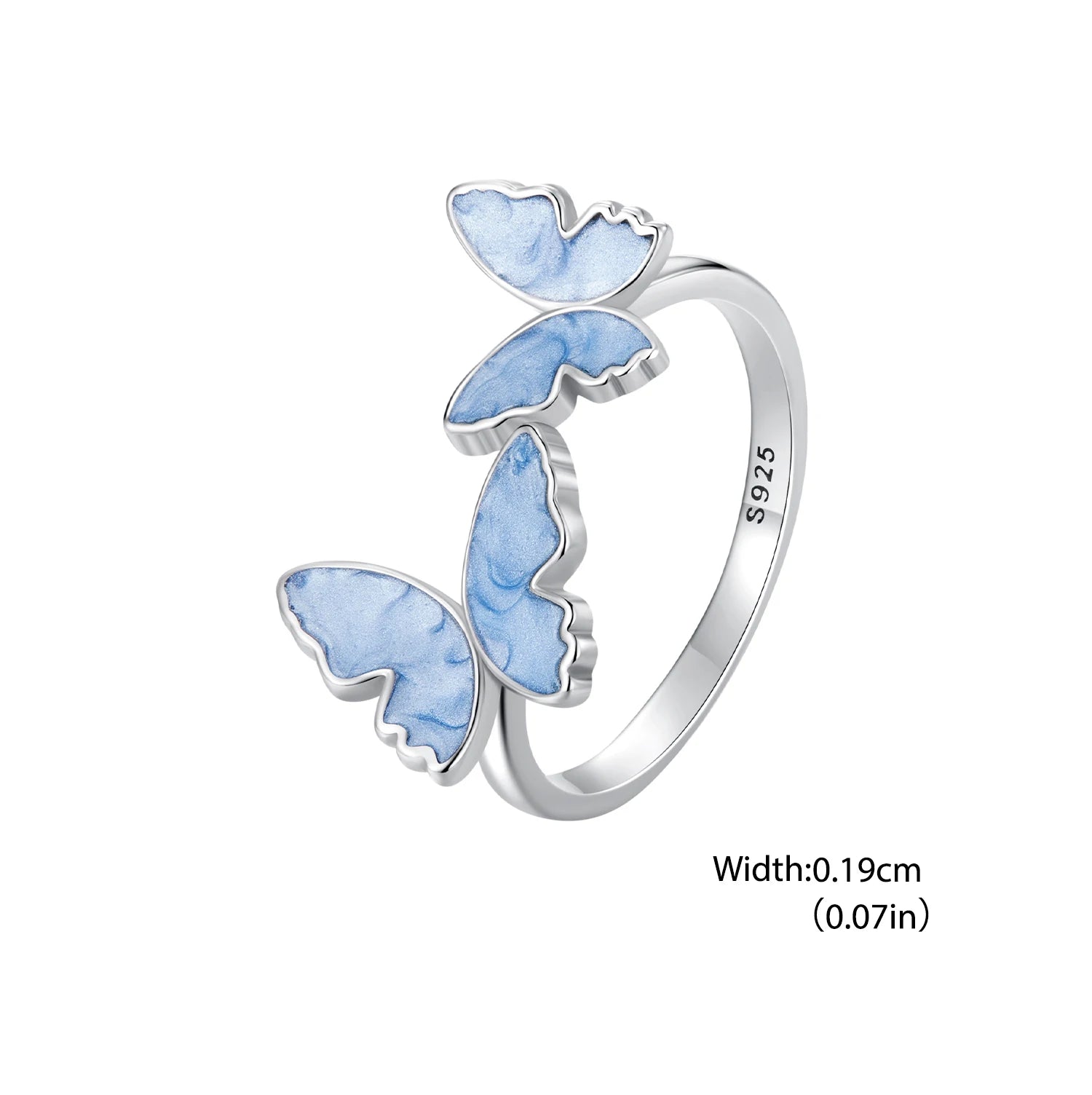 BISAER Real 925 Sterling Silver Butterfly Jewelry Set Bule Enamel Process Stud Earrings Open Ring For Women Party Fine Jewelry